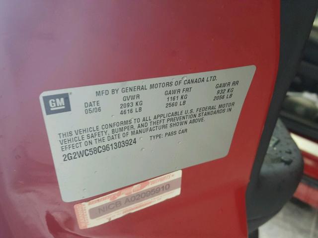 2G2WC58C961303924 - 2006 PONTIAC GRAND PRIX RED photo 10