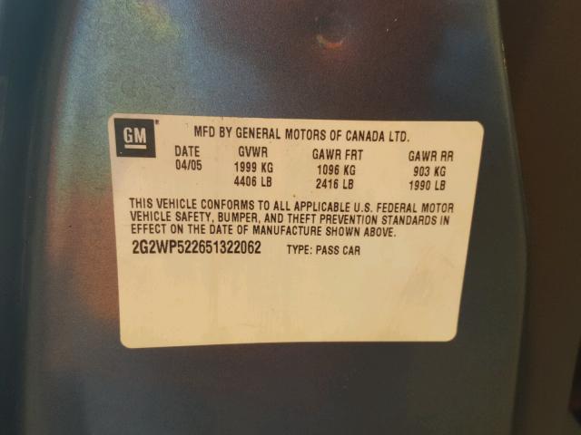 2G2WP522651322062 - 2005 PONTIAC GRAND PRIX Boz foto 10