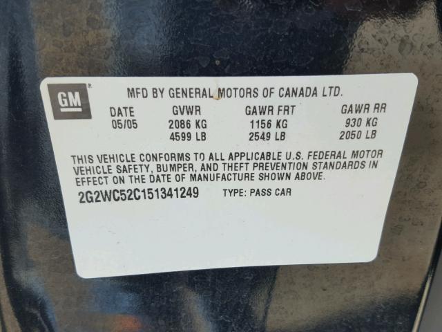 2G2WC52C151341249 - 2005 PONTIAC GRAND PRIX BLACK photo 10