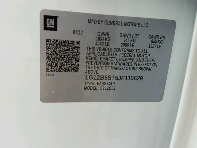1G1ZB5ST5JF116629 - 2018 CHEVROLET MALIBU LS Ağ foto 10