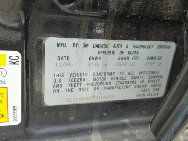 KL1TD56657B130243 - 2007 CHEVROLET AVEO BASE Qara foto 10