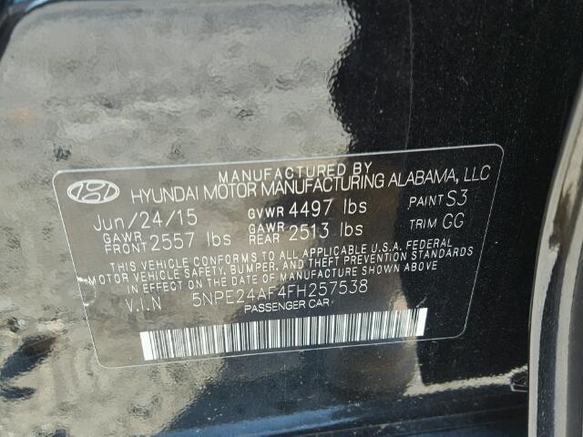 5NPE24AF4FH257538 - 2015 HYUNDAI SONATA SE BLACK photo 10