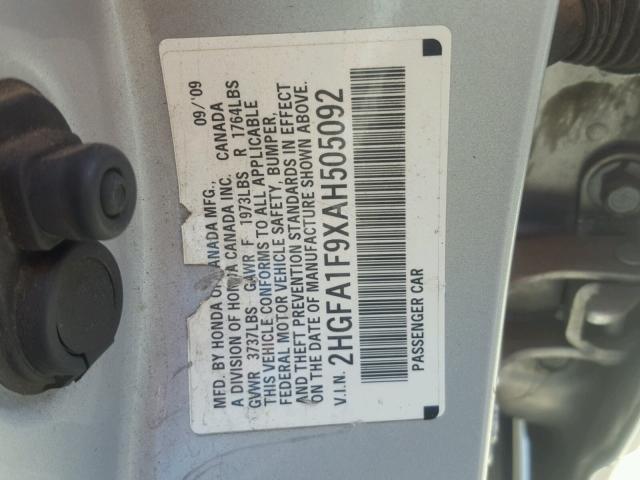 2HGFA1F9XAH505092 - 2010 HONDA CIVIC EXL 银色 照片 10