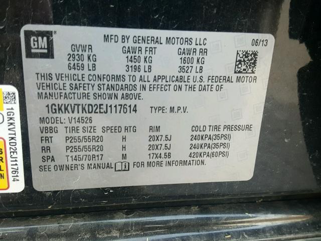 1GKKVTKD2EJ117614 - 2014 GMC ACADIA DEN BLACK photo 10