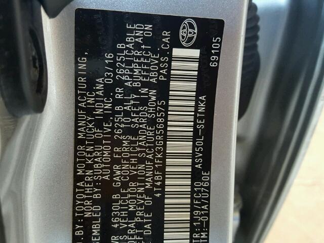 4T4BF1FK3GR568575 - 2016 TOYOTA CAMRY LE 银色 照片 10