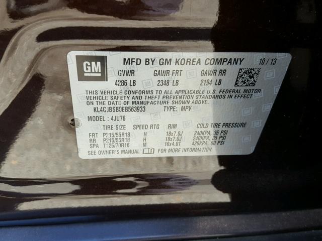 KL4CJBSB0EB563933 - 2014 BUICK ENCORE CON 棕色 照片 10