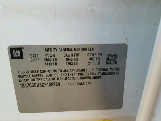 1G1ZC5EU6CF138224 - 2012 CHEVROLET MALIBU 1LT 白色 照片 10