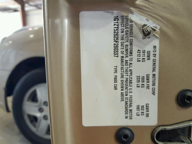 1G1ZT52825F280337 - 2005 CHEVROLET MALIBU LS TAN photo 10