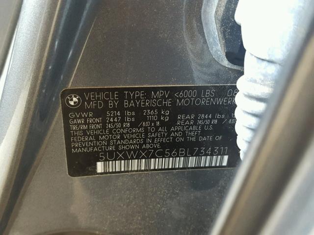 5UXWX7C56BL734311 - 2011 BMW X3 XDRIVE3 GRAY photo 10