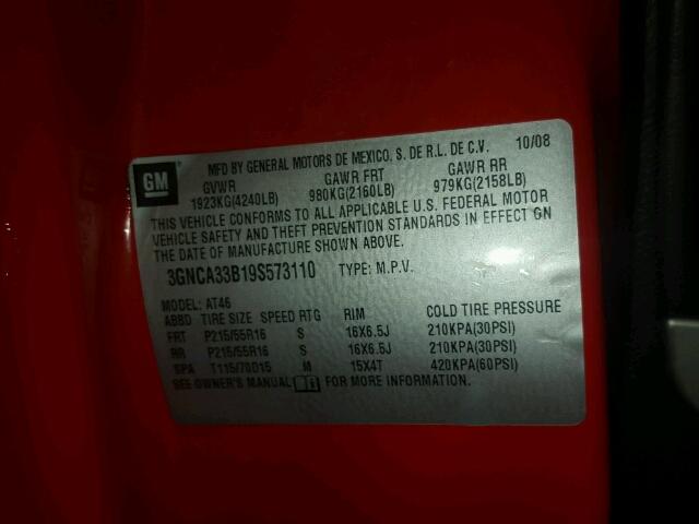 3GNCA33B19S573110 - 2009 CHEVROLET HHR LS RED photo 10