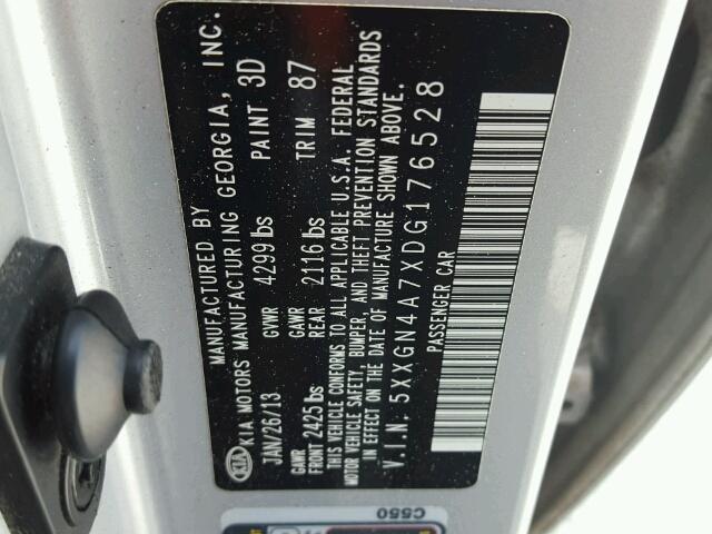 5XXGN4A7XDG176528 - 2013 KIA OPTIMA EX SILVER photo 10