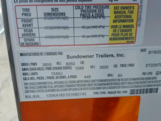 13SKA1621G1KB2743 - 2016 SUND HORSE TRLR Gümüş foto 10