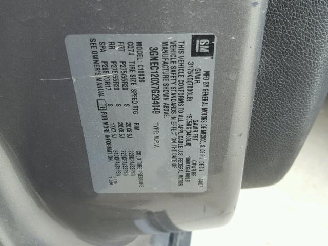 3GNEC120X7G294049 - 2007 CHEVROLET AVALANCHE GRAY photo 10