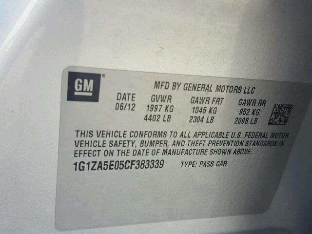 1G1ZA5E05CF383339 - 2012 CHEVROLET MALIBU LS 银色 照片 10