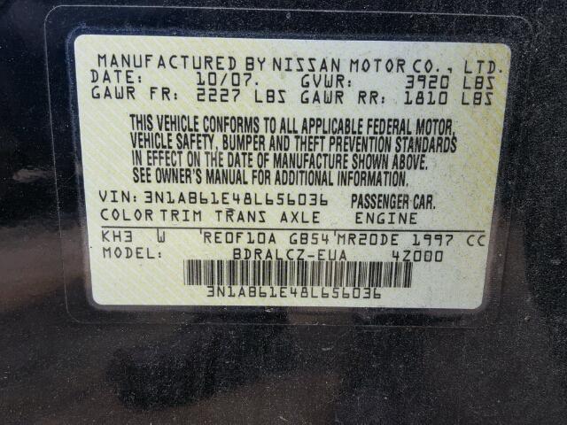 3N1AB61E48L656036 - 2008 NISSAN SENTRA BLACK photo 10