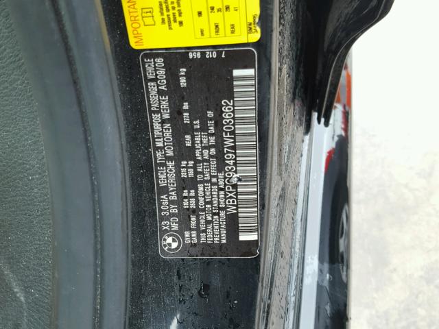 WBXPC93497WF03662 - 2007 BMW X3 3.0SI BLACK photo 10