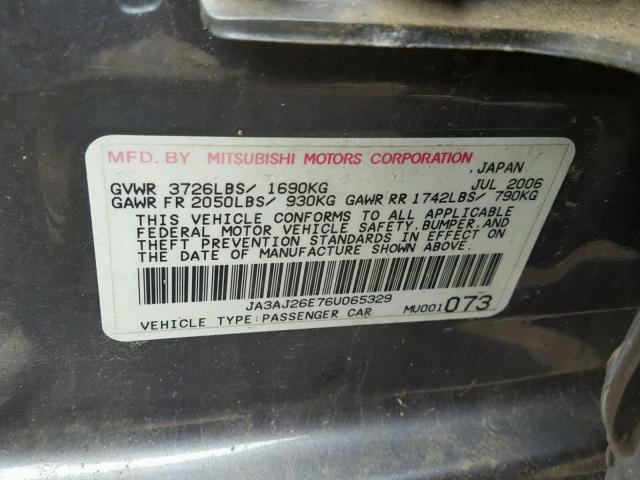 JA3AJ26E76U065329 - 2006 MITSUBISHI LANCER ES GRAY photo 10