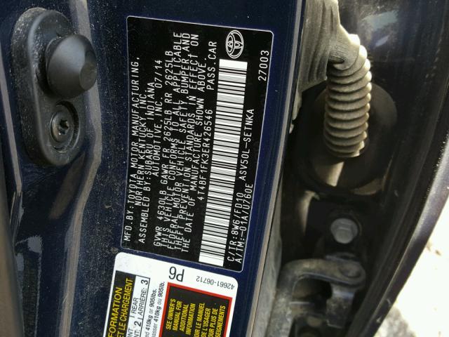 4T4BF1FK3ER426546 - 2014 TOYOTA CAMRY L BLUE photo 10