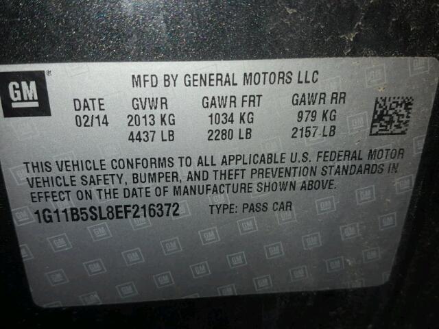 1G11B5SL8EF216372 - 2014 CHEVROLET MALIBU LS შავი ფოტო 10