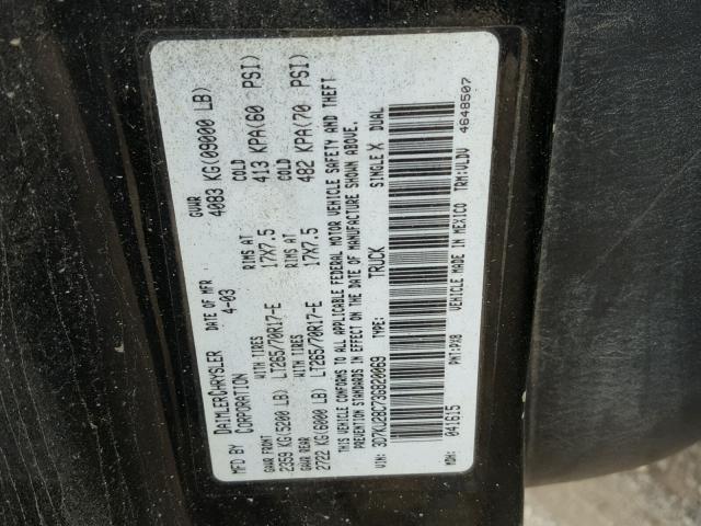 3D7KU28C73G820069 - 2003 DODGE RAM 2500 S 黑色 照片 10