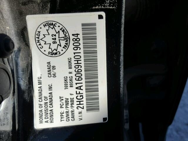 2HGFA16069H019084 - 2009 HONDA CIVIC EXL BLACK photo 10