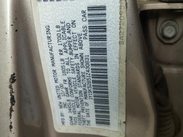 1Y1SK52851Z430831 - 2001 CHEVROLET GEO PRIZM 棕色 照片 10