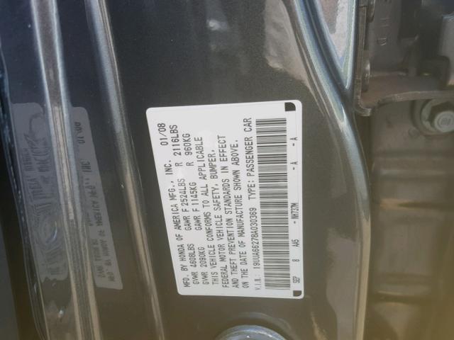 19UUA66278A030369 - 2008 ACURA TL SILVER photo 10