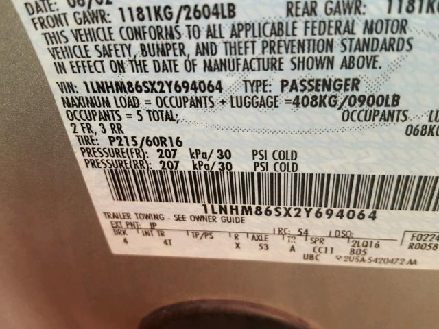 1LNHM86SX2Y694064 - 2002 LINCOLN LS Gümüş foto 10