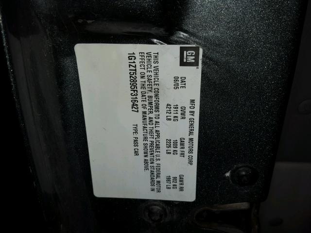 1G1ZT52895F316427 - 2005 CHEVROLET MALIBU LS ნაცრისფერი ფოტო 10