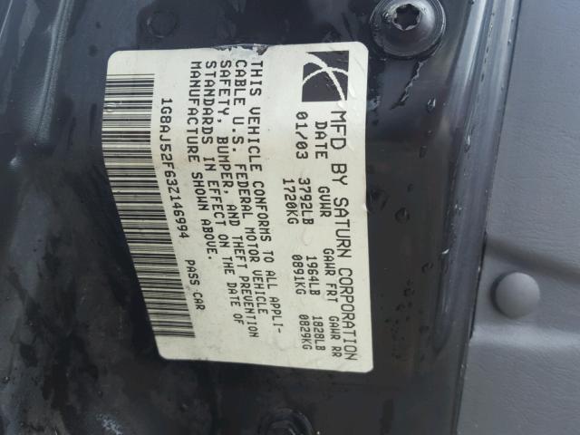 1G8AJ52F63Z146994 - 2003 SATURN ION LEVEL Bordo foto 10