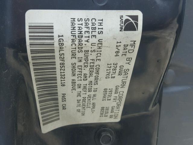 1G8AL52F85Z132110 - 2005 SATURN ION LEVEL TEAL photo 10