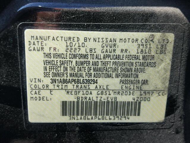 3N1AB6AP6BL639294 - 2011 NISSAN SENTRA 2.0 BLACK photo 10