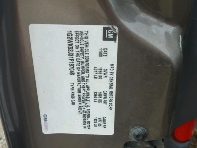 1G2WK52J31F187048 - 2001 PONTIAC GRAND PRIX BEIGE photo 10