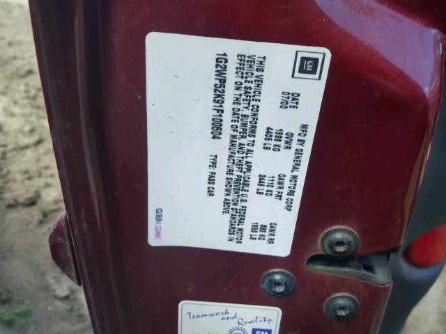 1G2WP52K91F100604 - 2001 PONTIAC GRAND PRIX MAROON photo 10