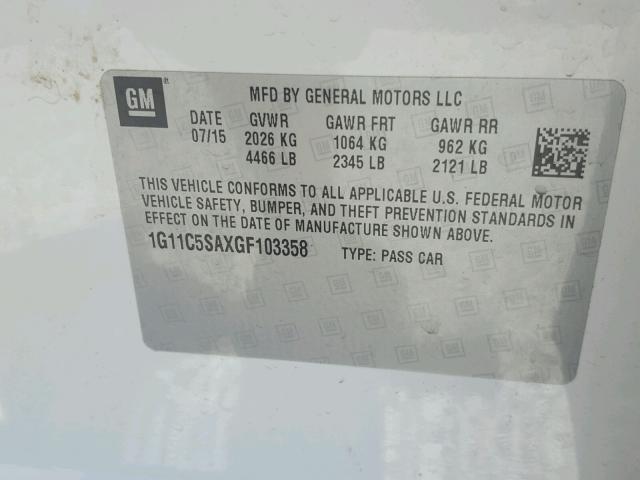 1G11C5SAXGF103358 - 2016 CHEVROLET MALIBU LIM 白色 照片 10