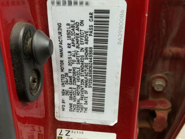 5Y2SL65806Z445568 - 2006 PONTIAC VIBE RED photo 10