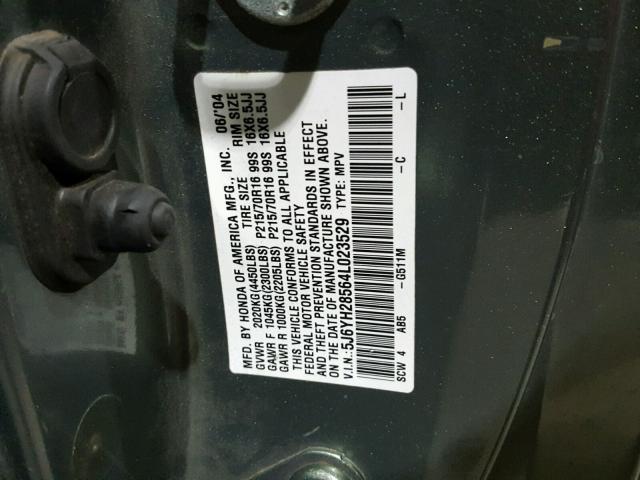 5J6YH28564L023529 - 2004 HONDA ELEMENT EX GREEN photo 10