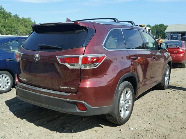 5TDDKRFH1GS313711 - 2016 TOYOTA HIGHLANDER BURGUNDY photo 4