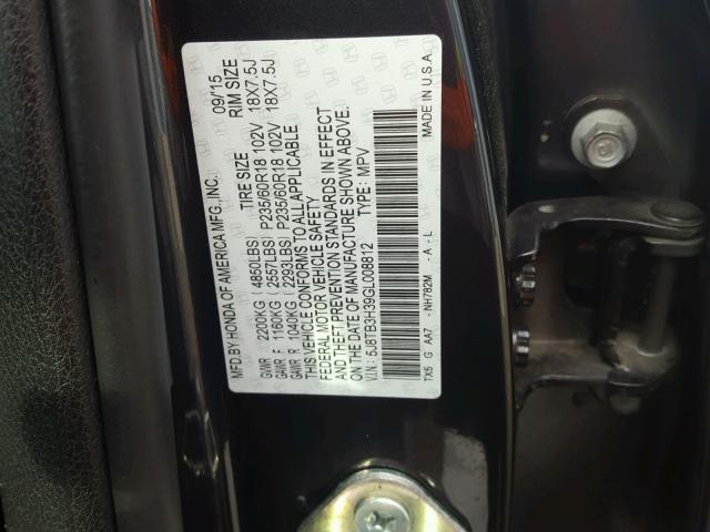 5J8TB3H39GL008812 - 2016 ACURA RDX BASE BLACK photo 10