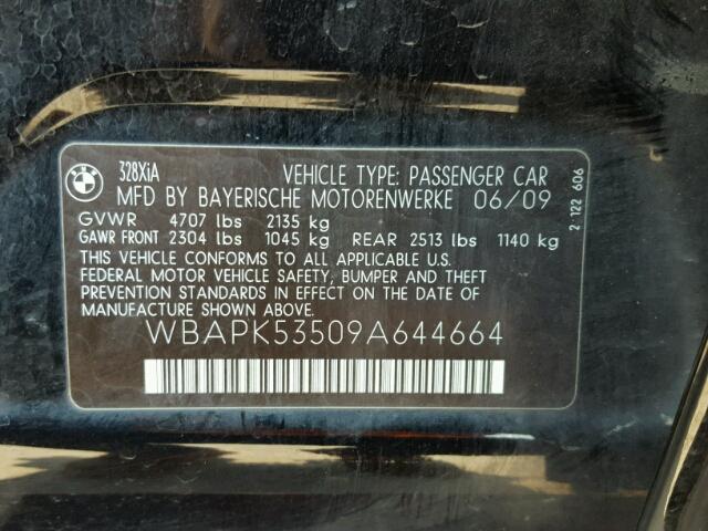 WBAPK53509A644664 - 2009 BMW 328 XI SUL BLACK photo 10