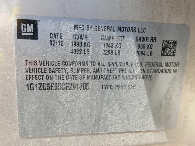 1G1ZC5E05CF291805 - 2012 CHEVROLET MALIBU 1LT 金色 照片 10