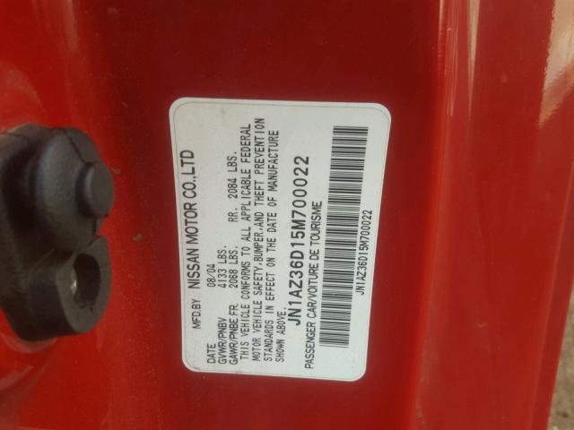 JN1AZ36D15M700022 - 2005 NISSAN 350Z ROADS RED photo 10