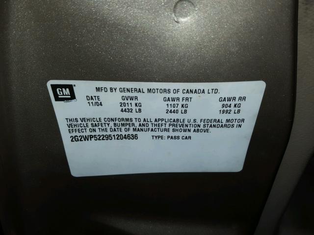 2G2WP522951204636 - 2005 PONTIAC GRAND PRIX GOLD photo 10