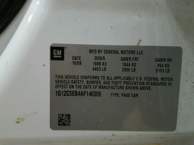 1G1ZC5EB4AF146009 - 2010 CHEVROLET MALIBU 1LT WHITE photo 10