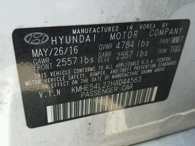 KMHE54L22HA044563 - 2017 HYUNDAI SONATA PLU WHITE photo 10