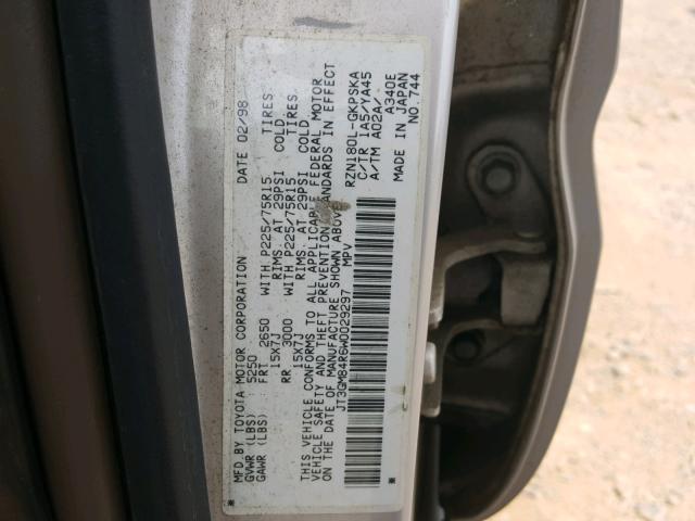 JT3GM84R6W0029297 - 1998 TOYOTA 4RUNNER SILVER photo 10