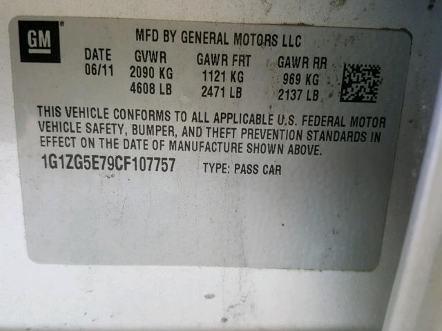 1G1ZG5E79CF107757 - 2012 CHEVROLET MALIBU LTZ 银色 照片 10