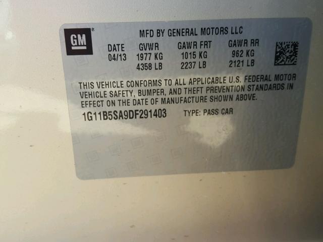 1G11B5SA9DF291403 - 2013 CHEVROLET MALIBU LS თაფლისფერი ფოტო 10