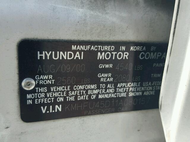 KMHFU45D11A080157 - 2001 HYUNDAI XG 300 WHITE photo 10