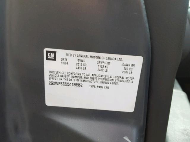 2G2WP522251185962 - 2005 PONTIAC GRAND PRIX GRAY photo 10